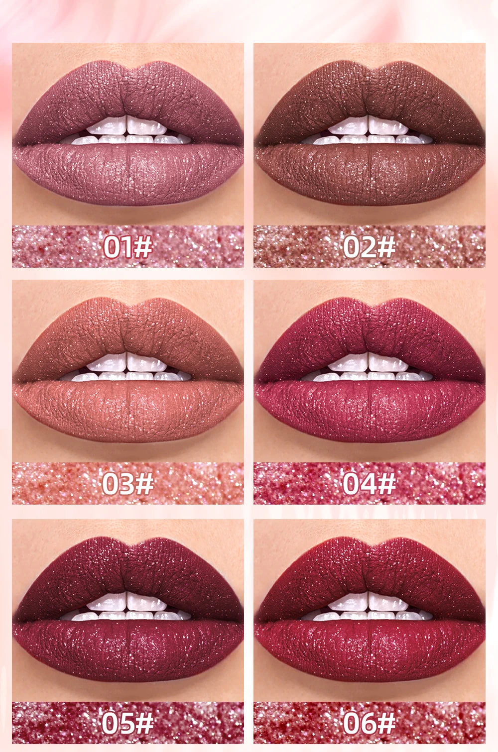 QIBEST Shimmer Lip Gloss Diamond Glitter Lip Tint Waterproof Long Lasting Matte Liquid Lipstick Red Purple Lipgloss Women Makeup