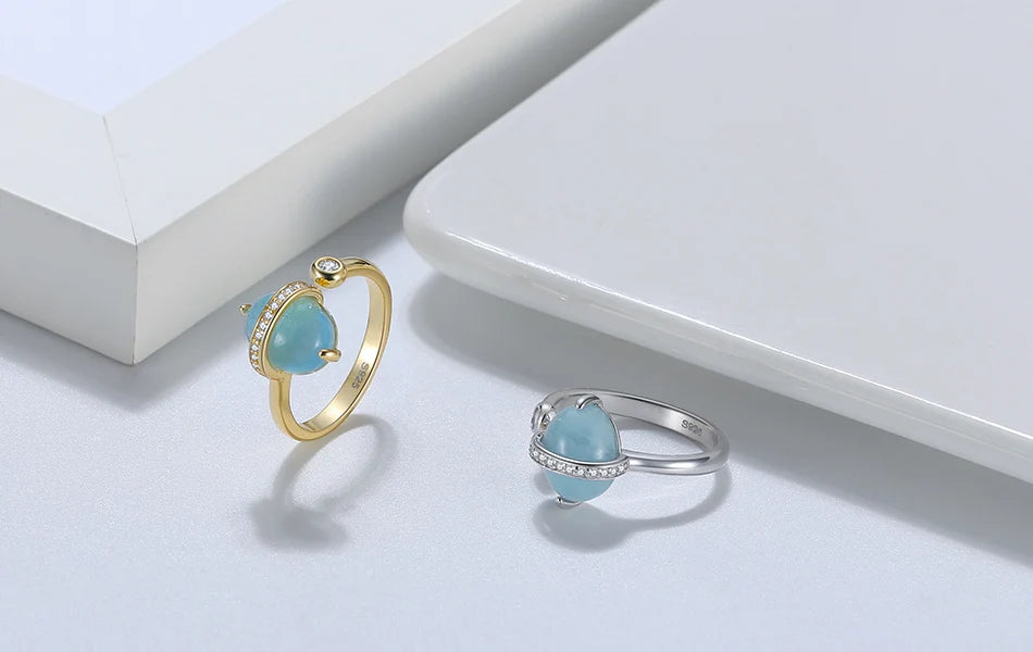 ORSA JEWELS 925 Sterling Silver Natural Aquamarine Earrings Necklace Ring Set 14K Gold Plated for Women Jewelry Sets Gift SSGM04