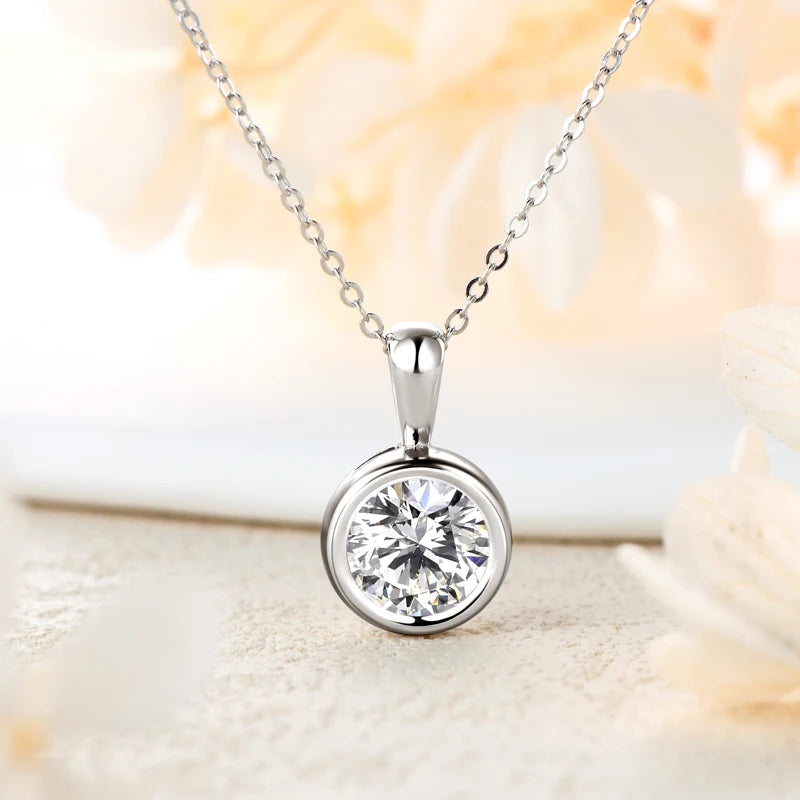 Anziw 925 Silver Set 2ct Moissanite Pendant Necklace 1ct 0.5ct Stud Earrings 18K Gold Plated Jewelry Sets for Women Wedding Gift