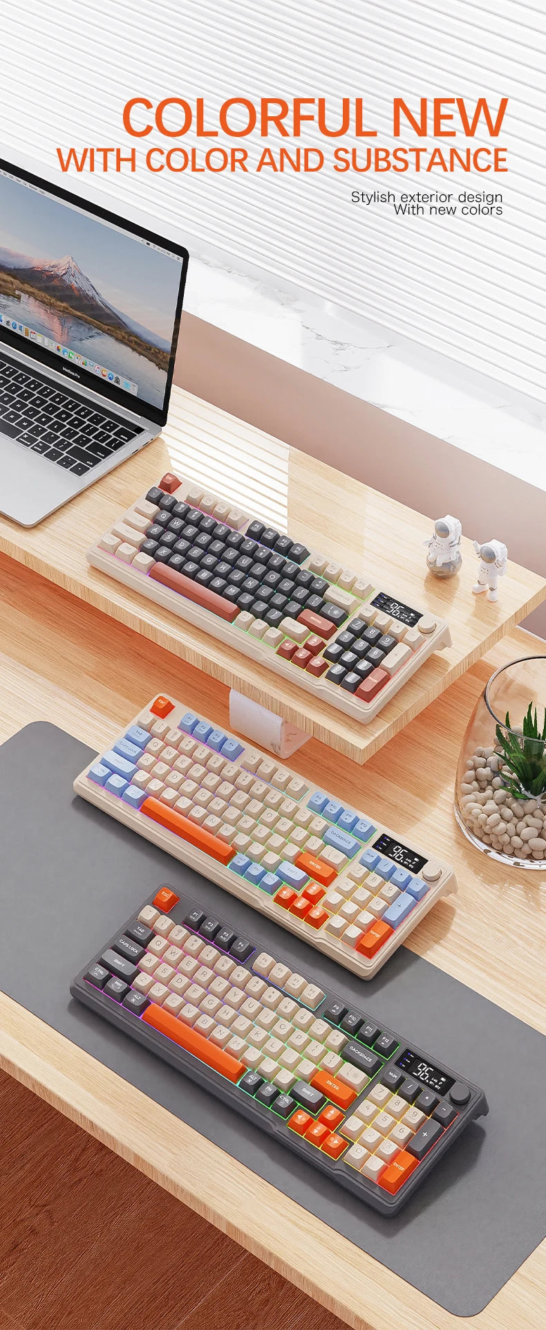 M96 Screen Wireless Keyboard Mouse Kit with Media Knob,ZIYOULANG Bluetooth Keyboard Mouse Combos,Multi-Device Connection,PBT Cap