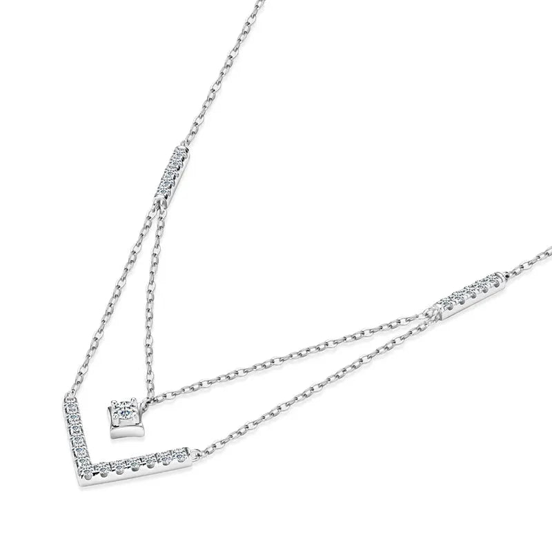 Lnngy Sparkling 3mm&1.8mm Round Moissanite Necklace 925 Sterling Silver Fashion V-Shape Necklaces for Women Fine Jewelry Gift