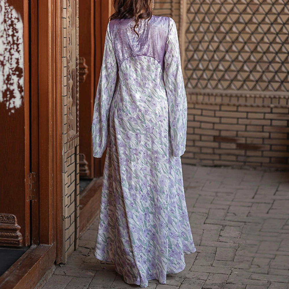 Rafiah Summer Dress 2025 Women's Sophisticated Beading Long Sleeve V-Neck Dating Long Arabian Dress