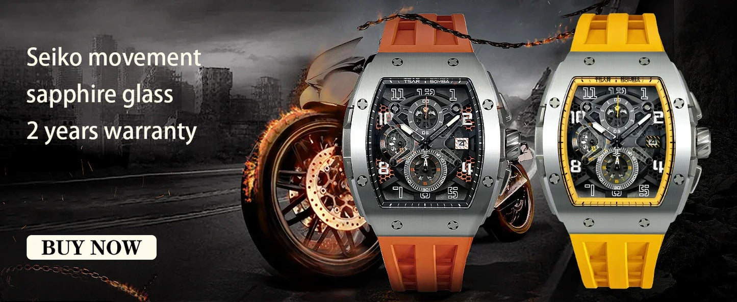 TSAR BOMBA New TB8204 Watch for Men Japan Quartz Chronograph 50M Waterproof Wristwatch Fashion Sport Clock Male Luxury Mens Gift