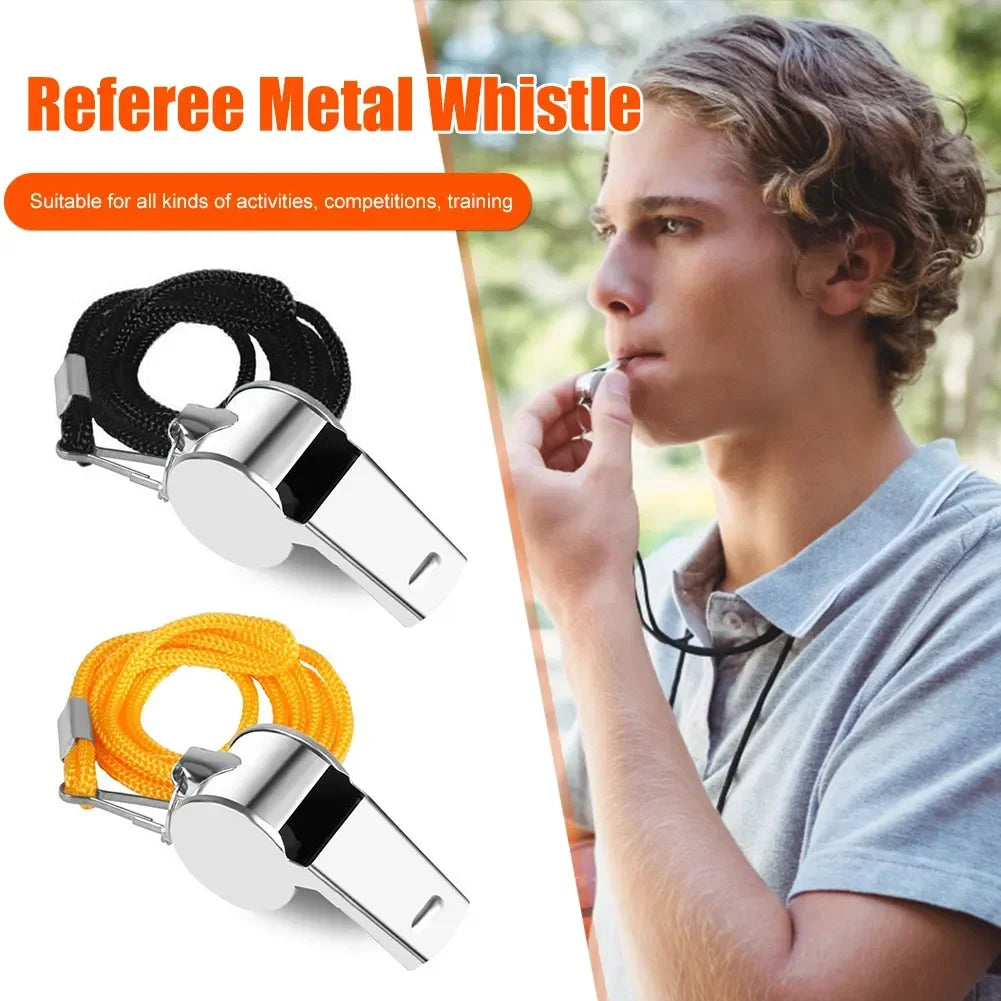 Metal Whistle with Rope Professional Soccer Referee Extra Loud Whistle for Football Basketball Sports Training Outdoor Survival
