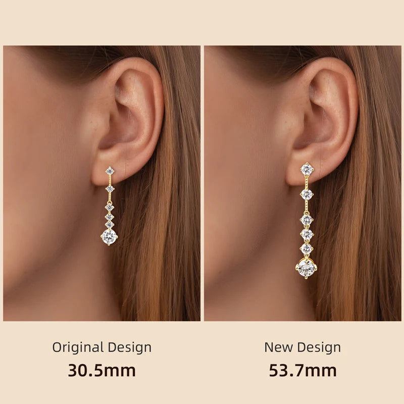 IOGOU 8MM D2.00CT Moissanite Diamond Long Drop Earrings With 5mm Zircon Real 925 Silver Jewelry Engagement Accessories for Women