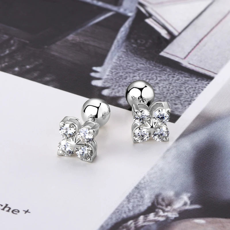 Lnngy Four-leaf Clover Moissanite Earring Pendant Necklace For Women 925 Sterling Silver Stud Earrings Lucky Flower Jewelry