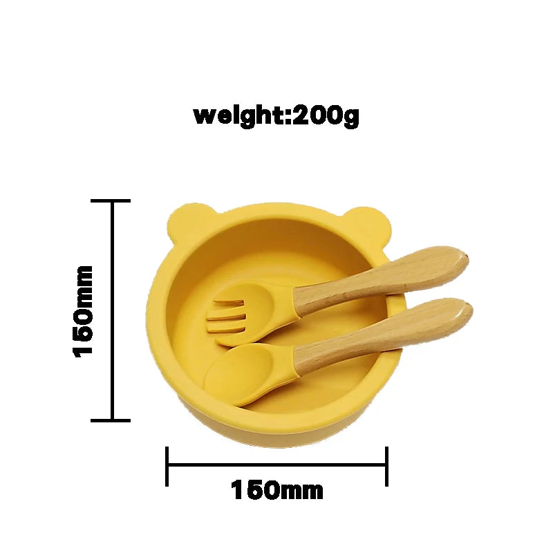 14pcs Silicone Baby Tableware Set Food Children Supplementary Bowl Baby Dinner Plate Fork Spoon Bib Non-slip Bowl Drop-proof Bow