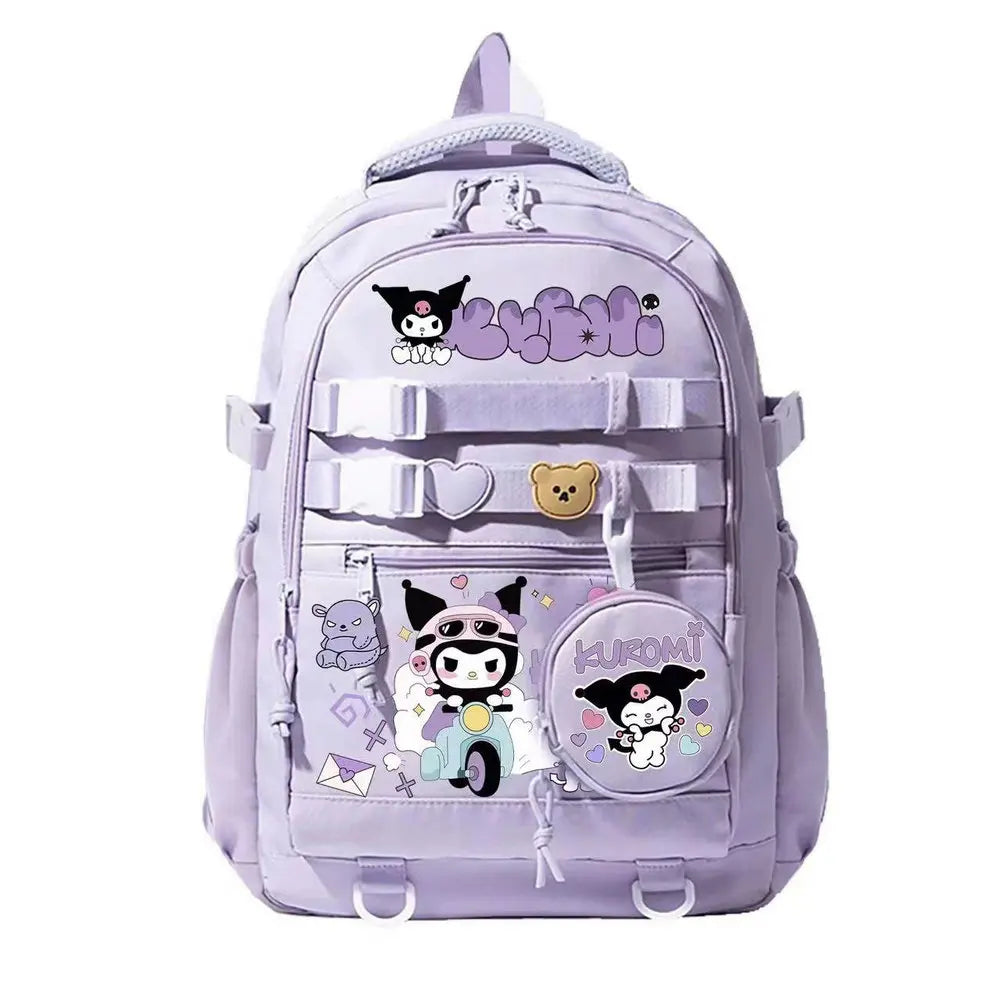 حقيبة ظهر Hello Kitty للنساء حقيبة ظهر كاجوال أنيقة لطالبات المدارس المتوسطة Melody Kuromi حقيبة مدرسية للكلاب باللون القرفة