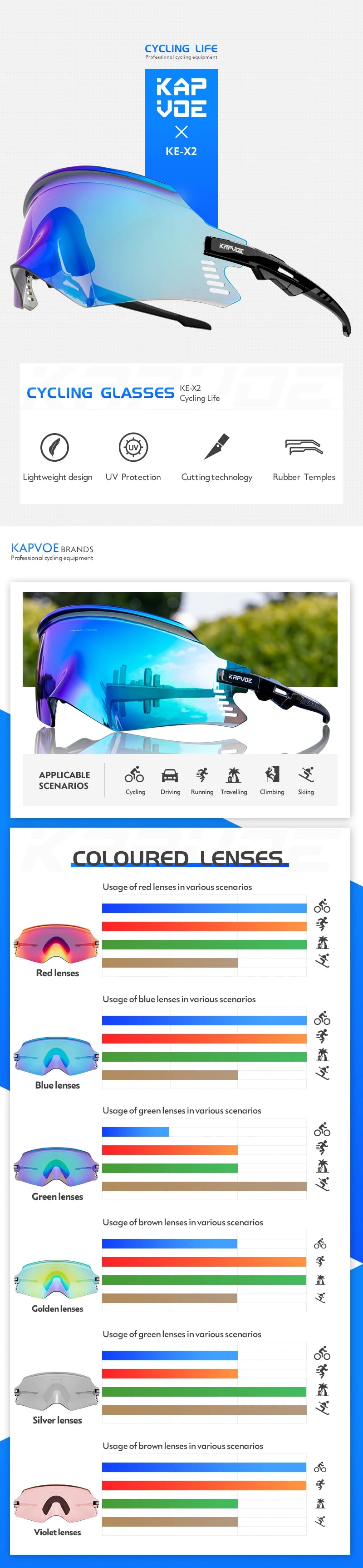 KAPVOE Men Outdoor climbing Driving Bicycle Cycling Glasses Sport Runing Sunglasses Women MTB Bike Goggles Road Riding Eyewear