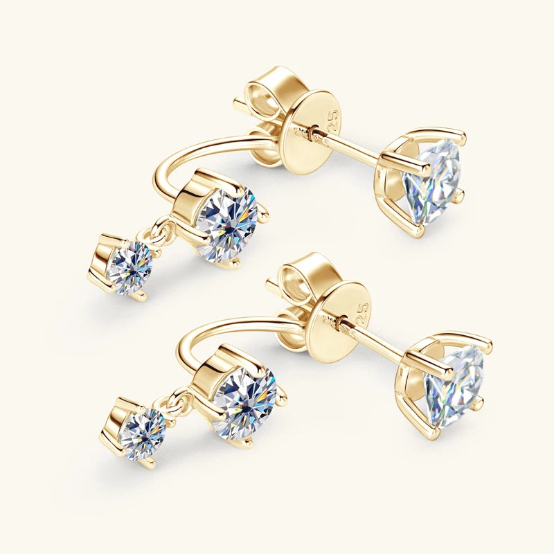 Lnngy 2.0 CTTW Moissanite Stud Earring 925 Sterling Silver Earrings For Women Front Back Double Sided 2 in 1 Pierced Ear Jewelry