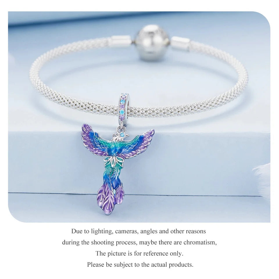 Bamoer 925 Sterling Silver Phoenix Pendant Dragon Charms Enamel Process Plated Platinuma Fit Women DIY Bracelet Fine Jewelry
