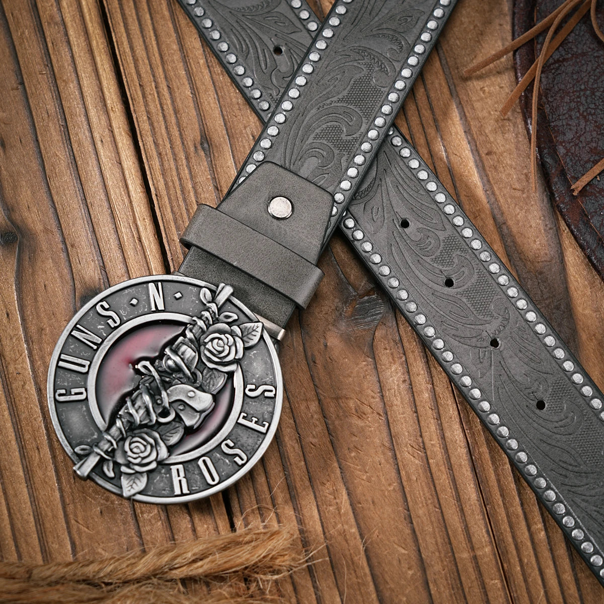 Men - Women - Western Denim - pu leather - Belt - Vintage jeans with floral carved buckle belt