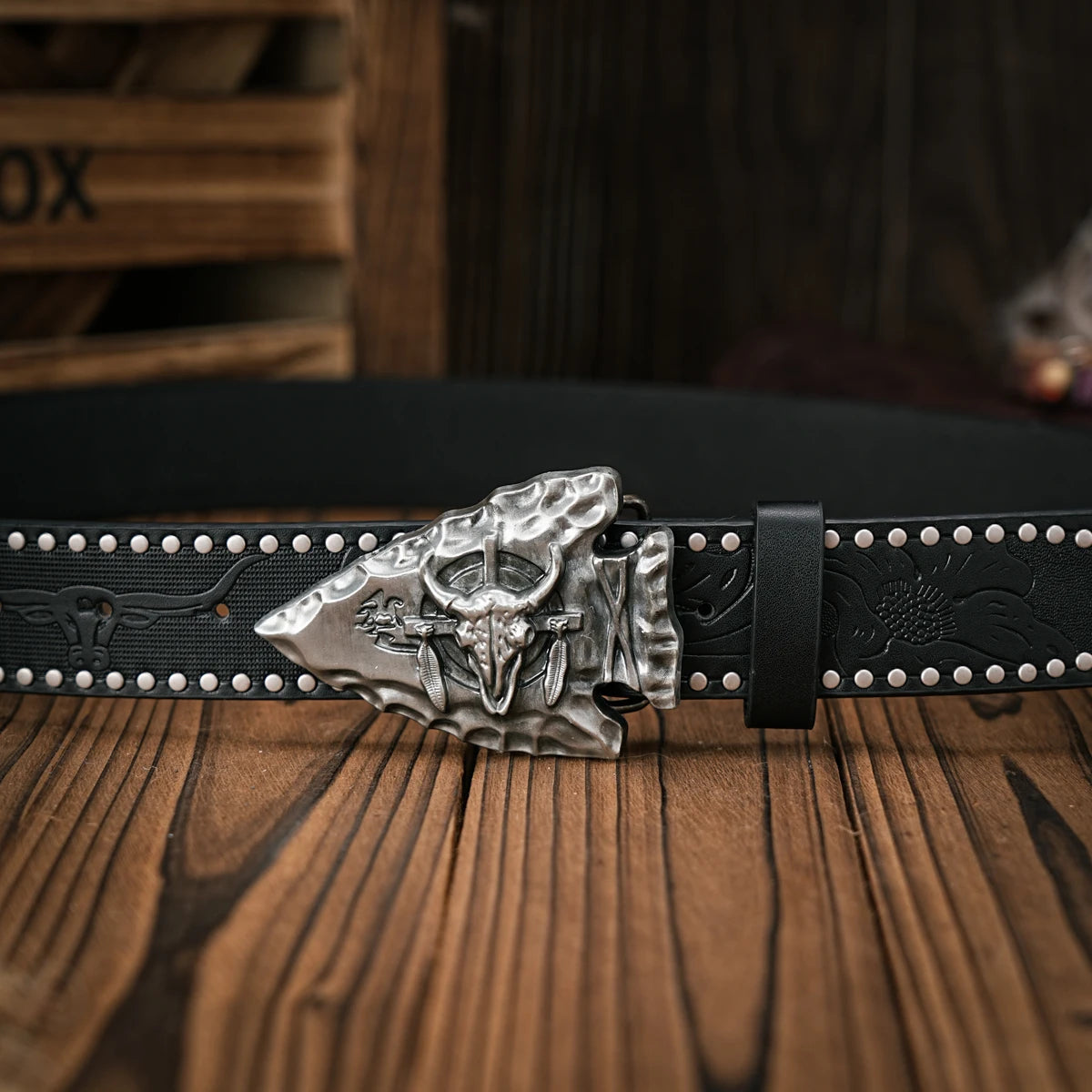 Men - Women - Western Denim - pu leather - Belt - Vintage jeans with floral carved buckle belt