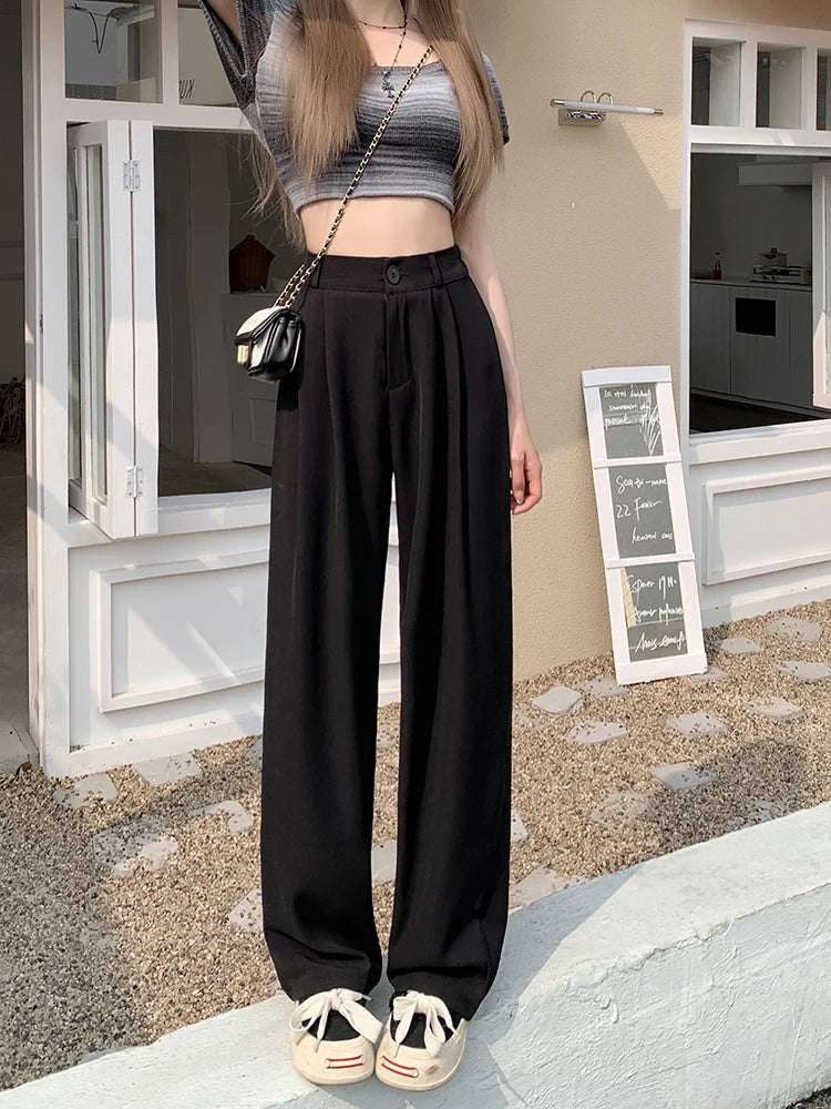 plus Size Women's Casual Wide Leg Pants High Waist Slimming Trousers Versatile Spring Faion Korean Sle Commute Pants