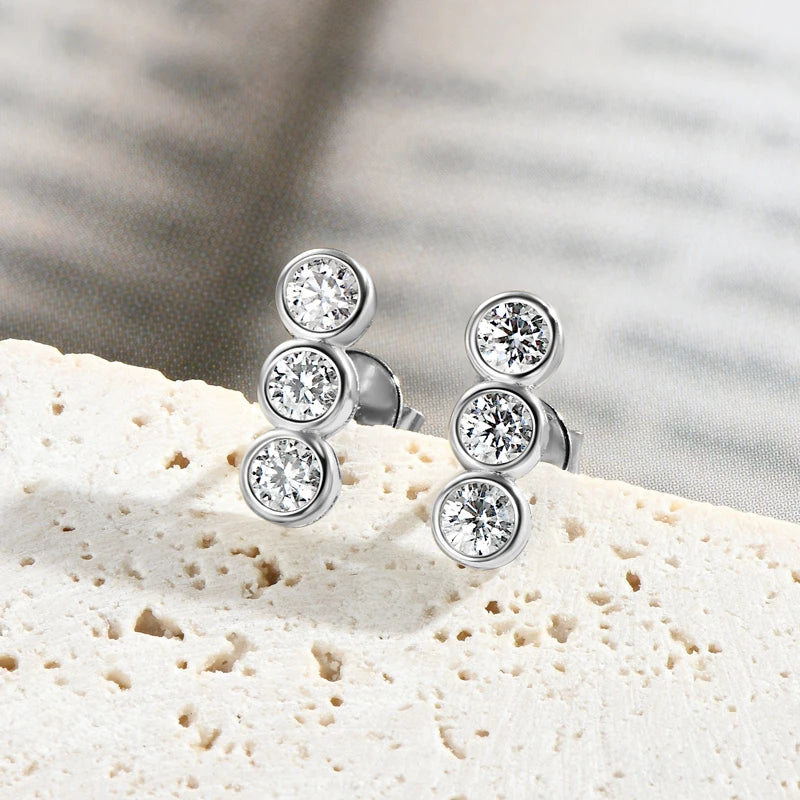 IOGOU 3mm Moissanite Jewelry Sets Real 925 Silver for Women 3 Stones Pendant Necklace Stud Earrings Set Valentine's Day Gifts
