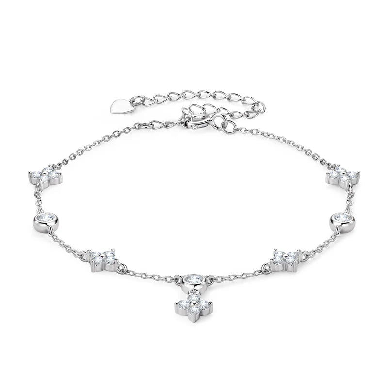 Lnngy Moissanite Four Leaf Flower Chain Bracelet for Women 925 Sterling Silver Niche Simple Desgin Bracelets Jewelry Accessories