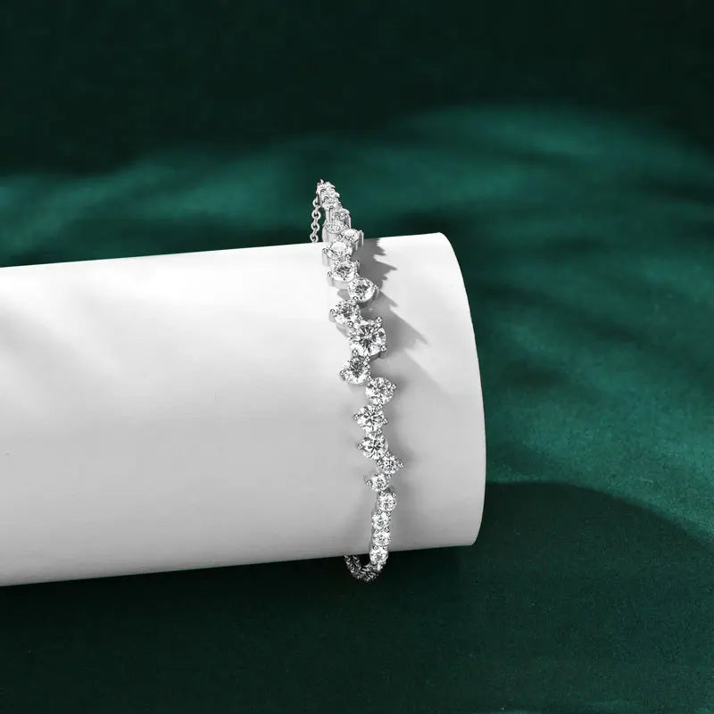 Lnngy Moissanite Bracelet With Certificate 925 Sterling Silver Adjustable Double Chain Bracelets for Women Wedding Jewelry Gift
