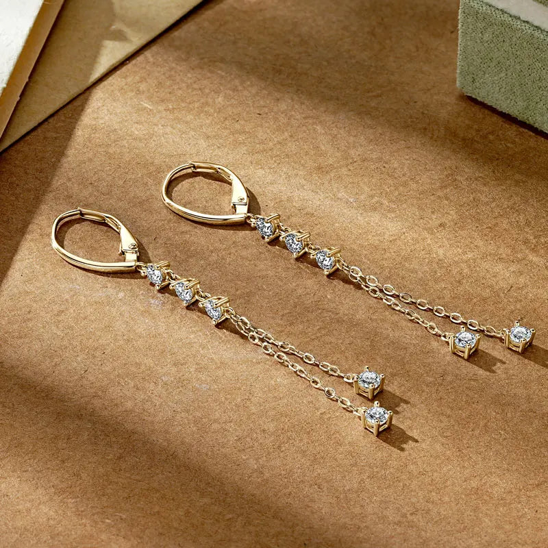 RAPRGOLD Certified Moissanite Tassels Chain Hoop Earring for Women 925 Sterling Silver Dangling Earrings Jewelry Gift pendientes