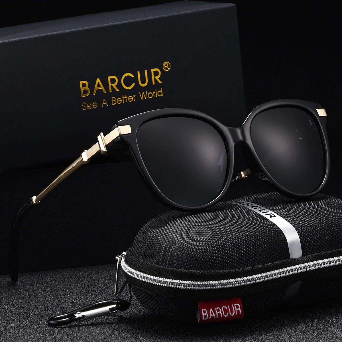 BARCUR Fashion Casual Women Sunglasses Retro Leopard Color Blocked PC Cat Eye Frame Alloy Mirror Legs UV400 Polarized Sunglasses