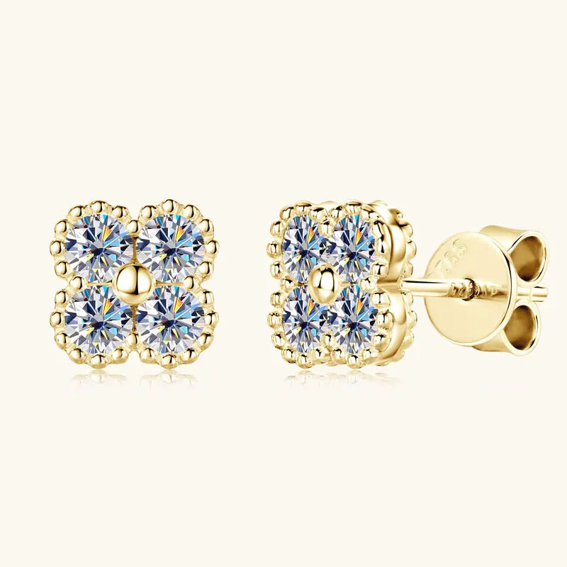 Lnngy Certified Four Leaf Clover 3mm Moissanite Earrings For Women 925 Sterling Silver Stud Earrings Moissanites Jewelry Gift