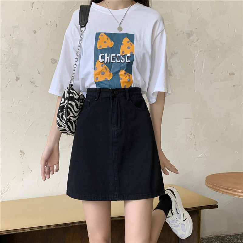 Spring New Women's Denim Skirt A-Line Flared Skirts Butt Covering Body Slimming f-length for plus Size MM