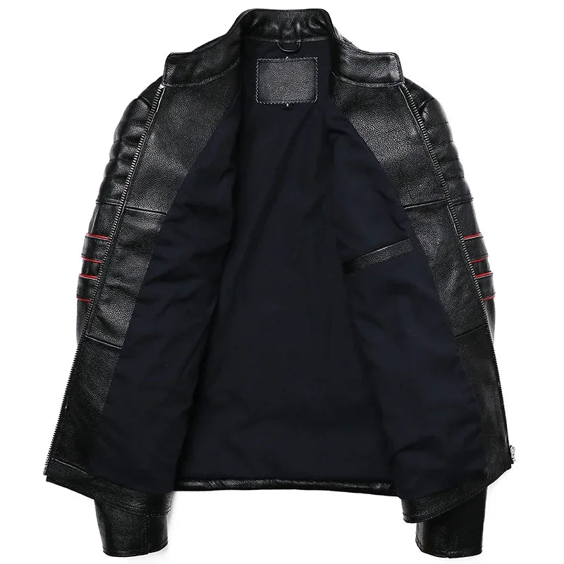 2025 New Embroidery Skull Fashion Genuine Leather Jacket Men's Natural Cowhide Motorcycle Jacket Slim Moto Coat Size S-6XL