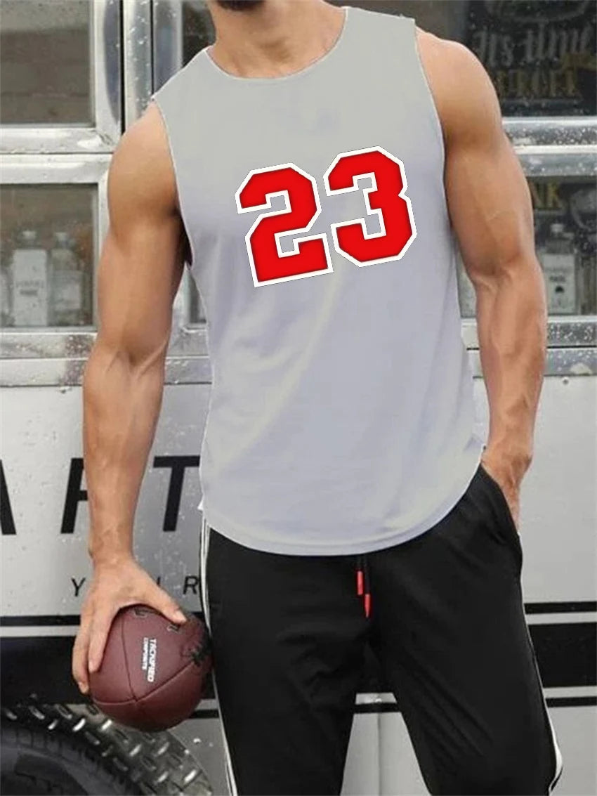 Men's 23 print Fitness Sleeveless Tank Top Tshirt Fashion High Quality Short Sleeve Loose Sports Tshirt Breathable Top