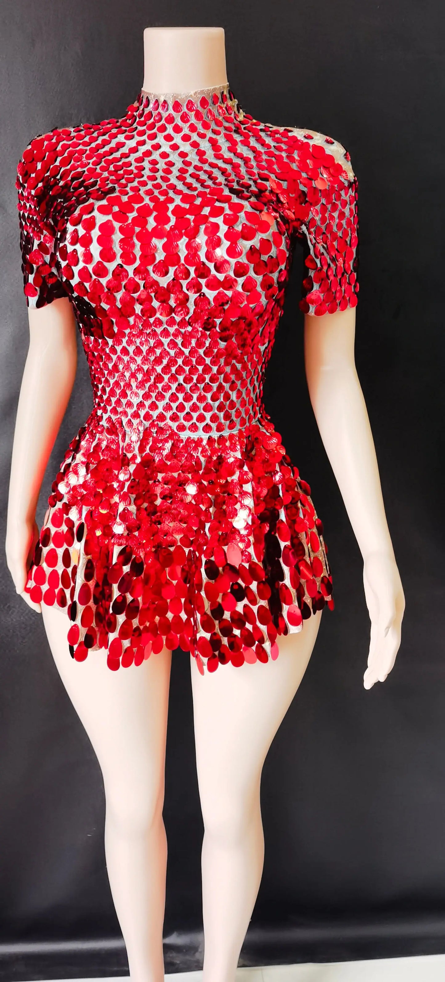 Sexy Black Shell Sequins Mini Dress – Stage, Club & Birthday Performance Wear