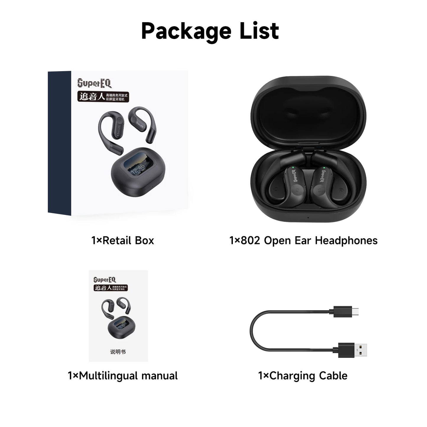 Oneodio SuperEQ 801/802 Wireless Bluetooth Earphones Open Ear Headphones With LED Display Screen Ear Hook Air Conduction Earbuds