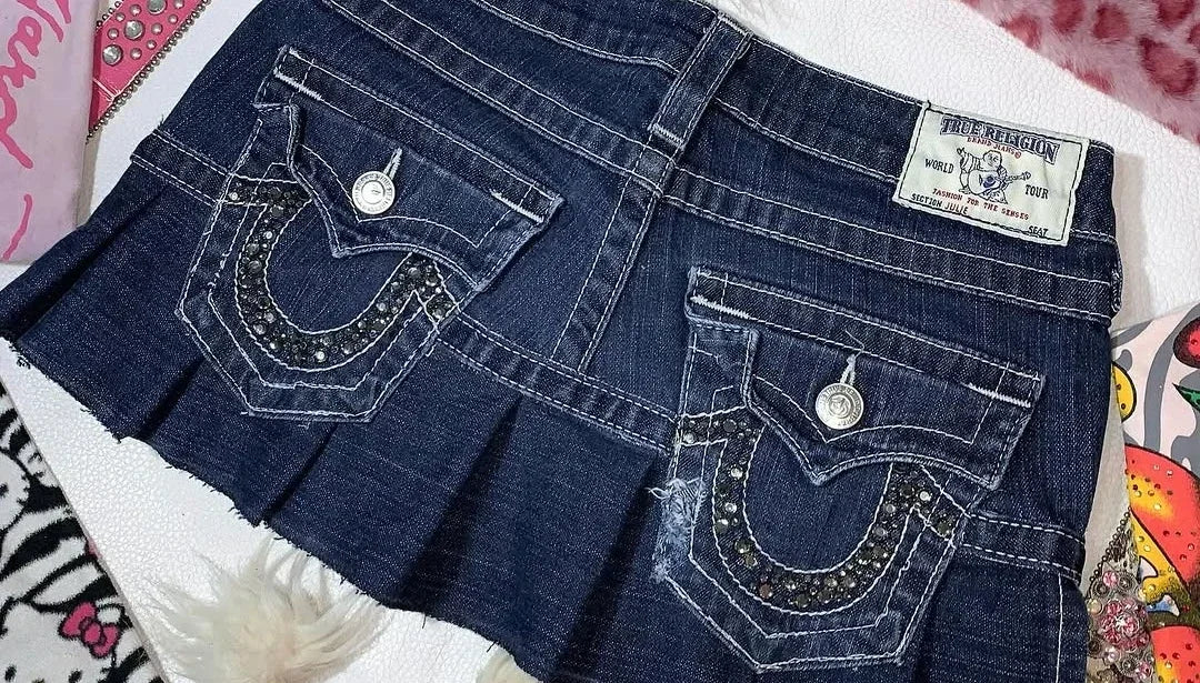 Gothic High Waisted Retro Y2k Skirt Letter Embroidery Patchwork Zipper Denim Pleated Mini Skirt Harajuku Womens Short Skirts