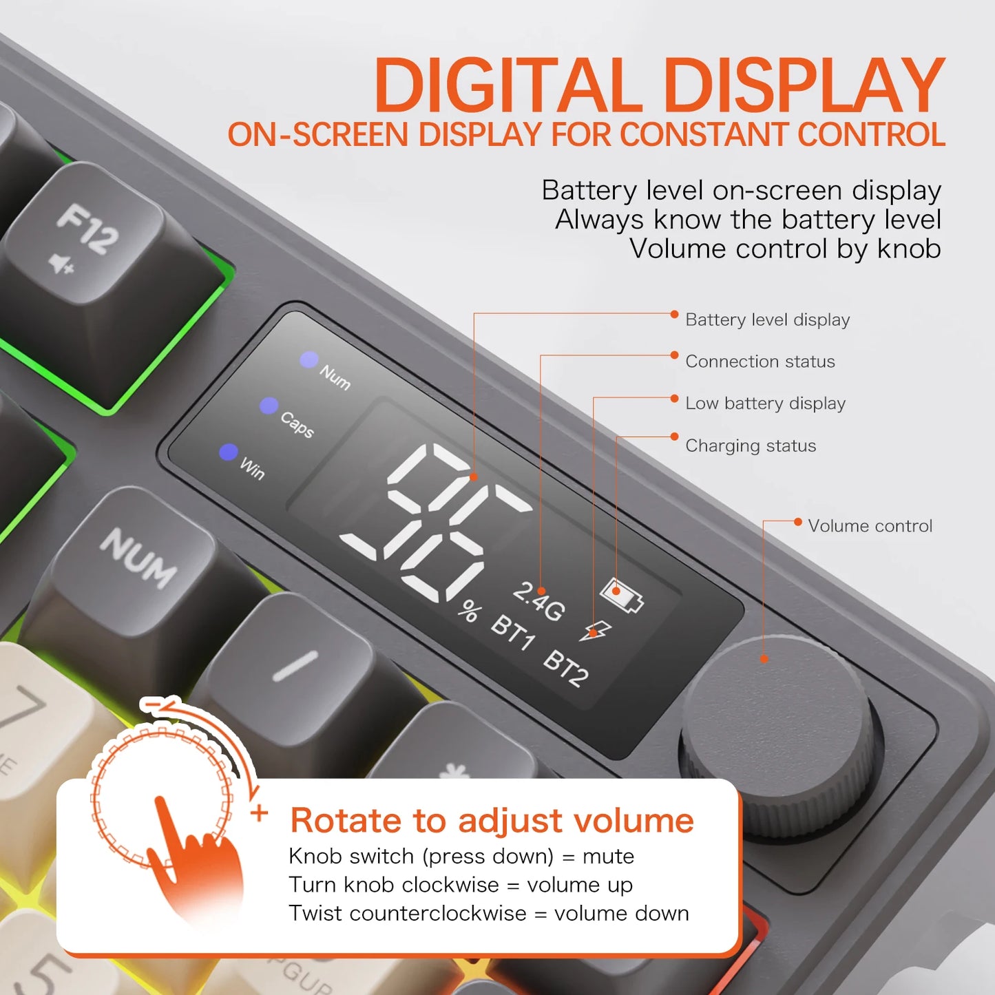 M96 Screen Wireless Keyboard Mouse Kit with Media Knob,ZIYOULANG Bluetooth Keyboard Mouse Combos,Multi-Device Connection,PBT Cap