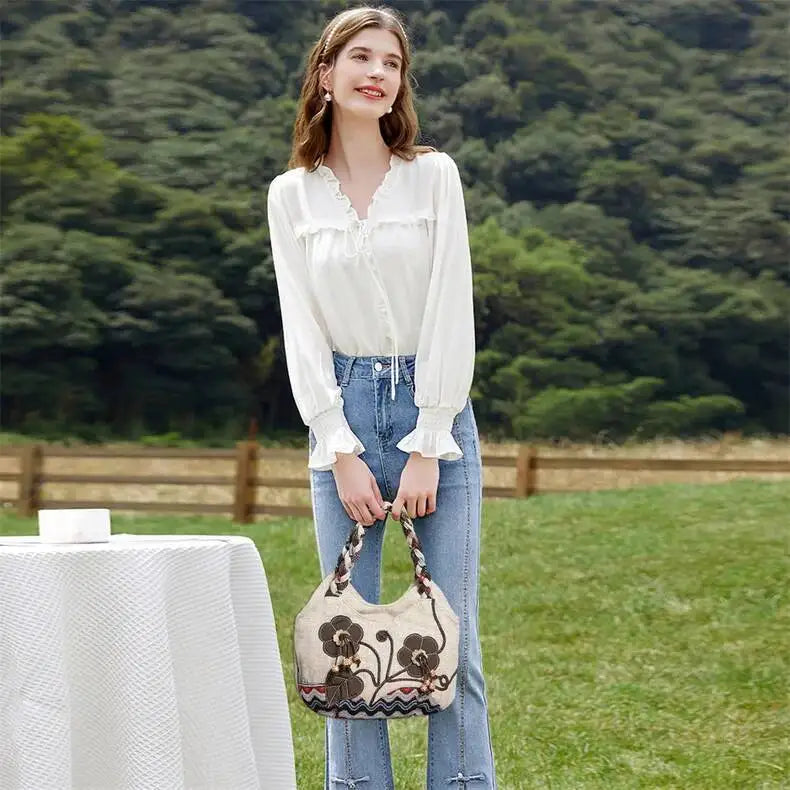 MOTAORA Women Handbags Vintage Canvas Bag Ladies Canvas Handbag Casual 2025 Woven Small Handbag Fabric Gout Craft Female Handbag