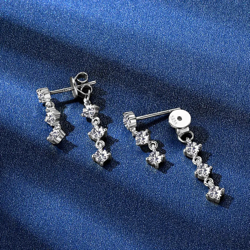 Lnngy 3mm Moissanite Drop Earrings 925 Sterling Silver Tassel Chain Earring For Women Girls Wedding Party Charms Jewelry Gift