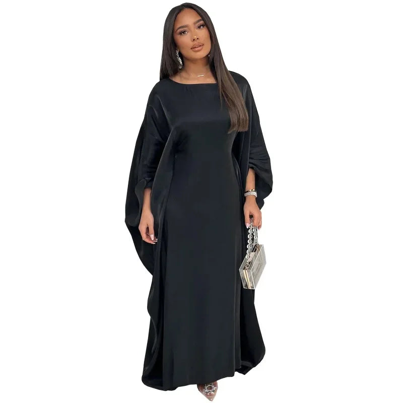 2024 Muslim Dress Women Summer Fashion Muslim Long Sleeve Satin Plus Size Long Abaya Kaftan Abaya Dubai Abaya Muslim Clothes