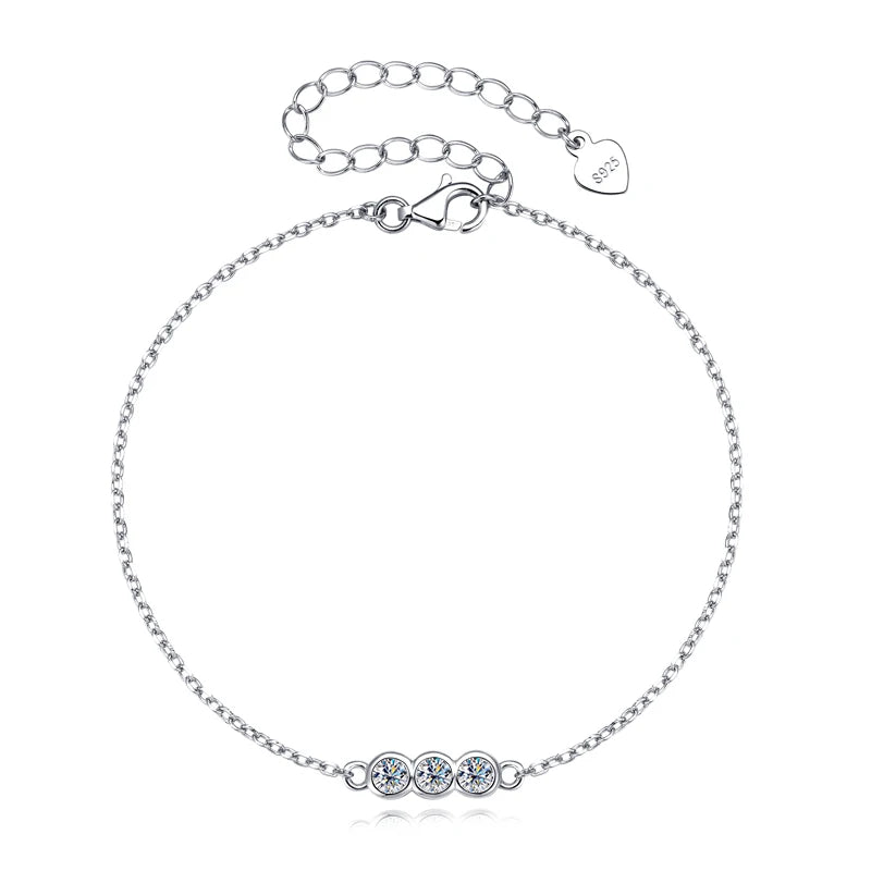 Lnngy 925 Sterling Silver Three Stone Stud Earrings Bracelets 3mm 0.1ct Moissanite Necklace Bracelet For Women Jewelry Set