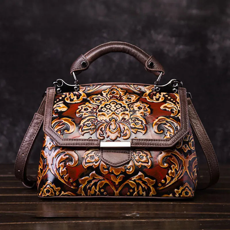 MOTAORA Womens Genuine Leather Luxury Handbag Handmade Embossed Vintage Shoulder Crossbody Bag New Arrival