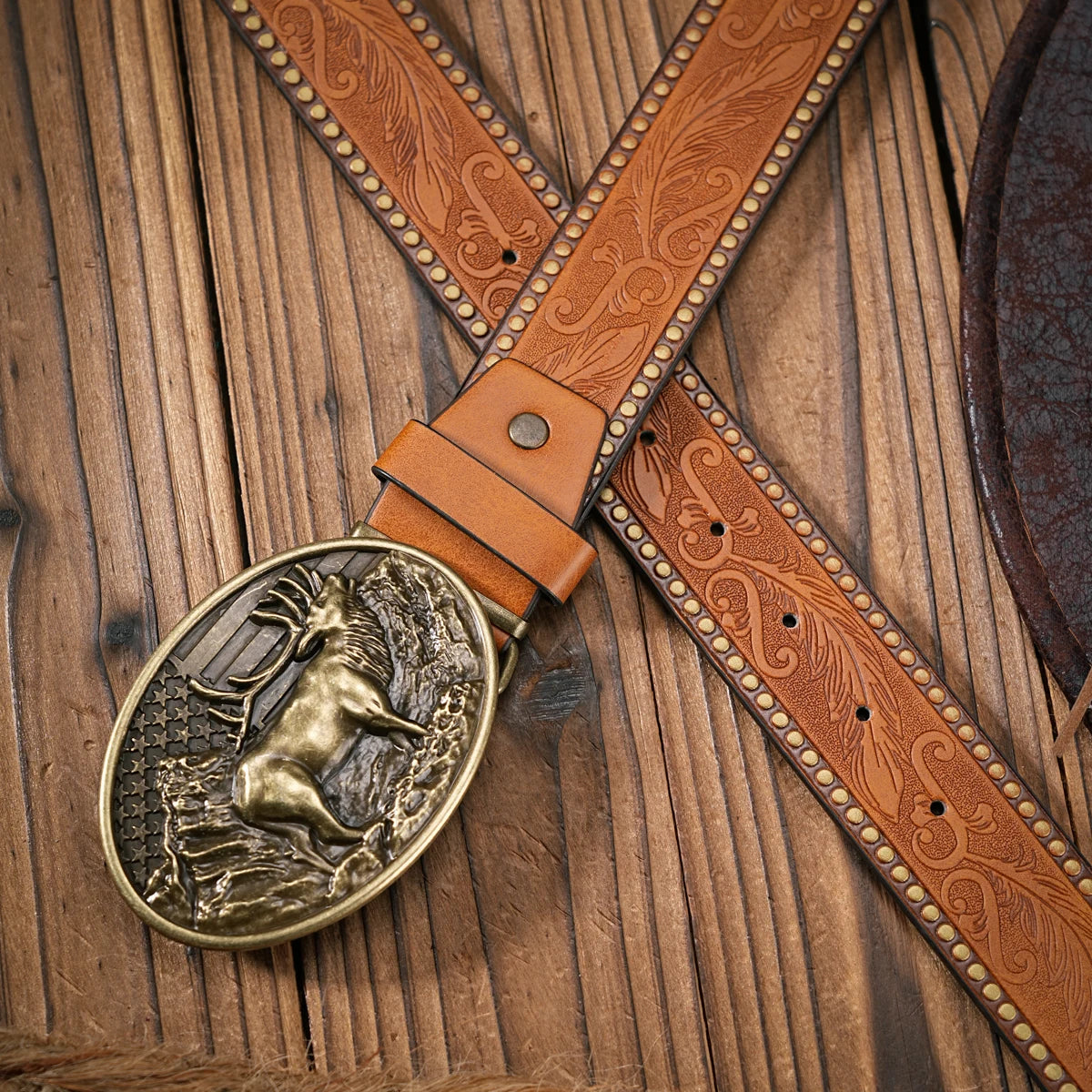 Men - Women - Western Denim - pu leather - Belt - Vintage jeans with carved buckle belt