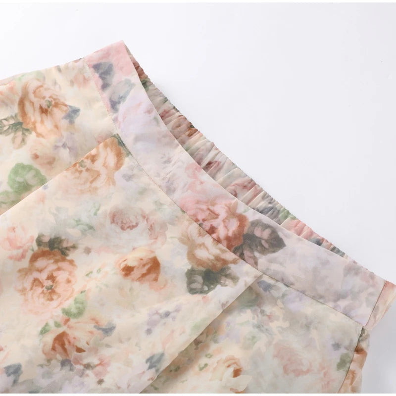 Floral Printed Two-Piece Skirt Set – Loose Full Sleeve Shirt & Pleated Maxi Skirt