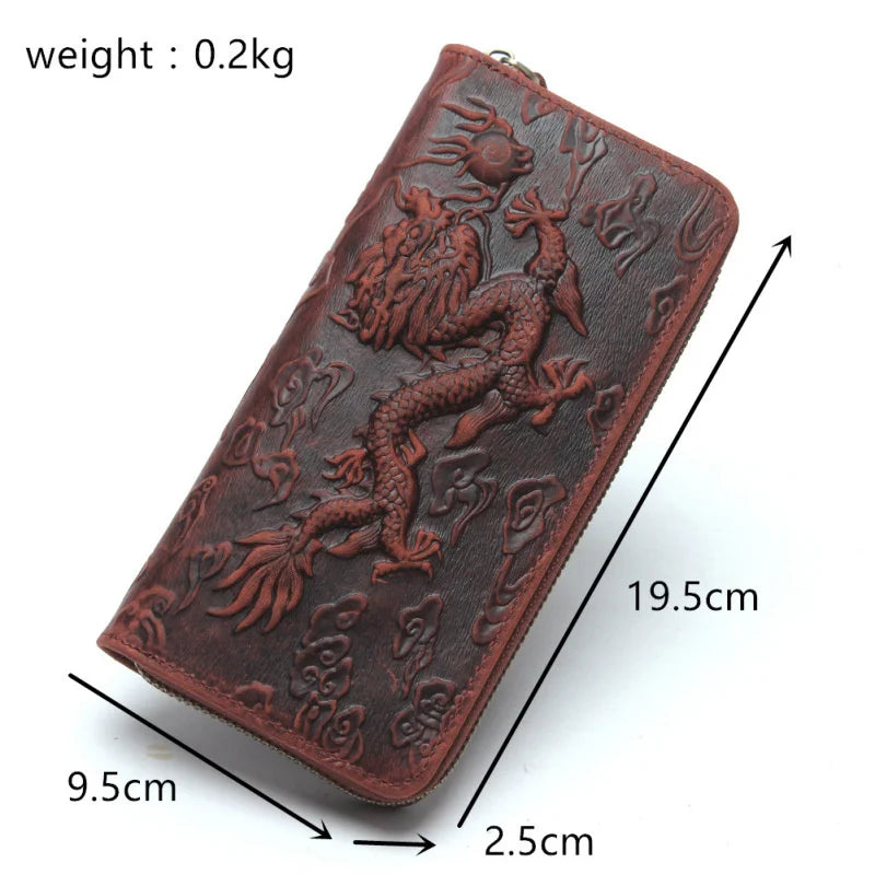 MOTAORA Chinese Style Creative Design Wallet Unisex Retro Embossed Wallets Dragon Pattern Long Men Card Holder Handmade Purse