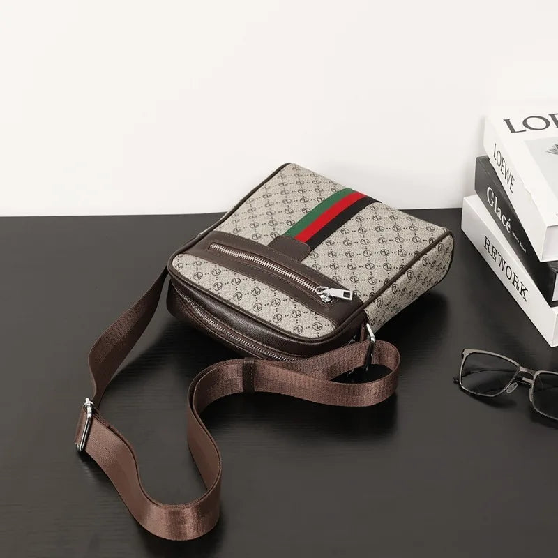 Square Crossbody Bag – Men's Luxury Plaid Letter Print Sling Messenger Bag