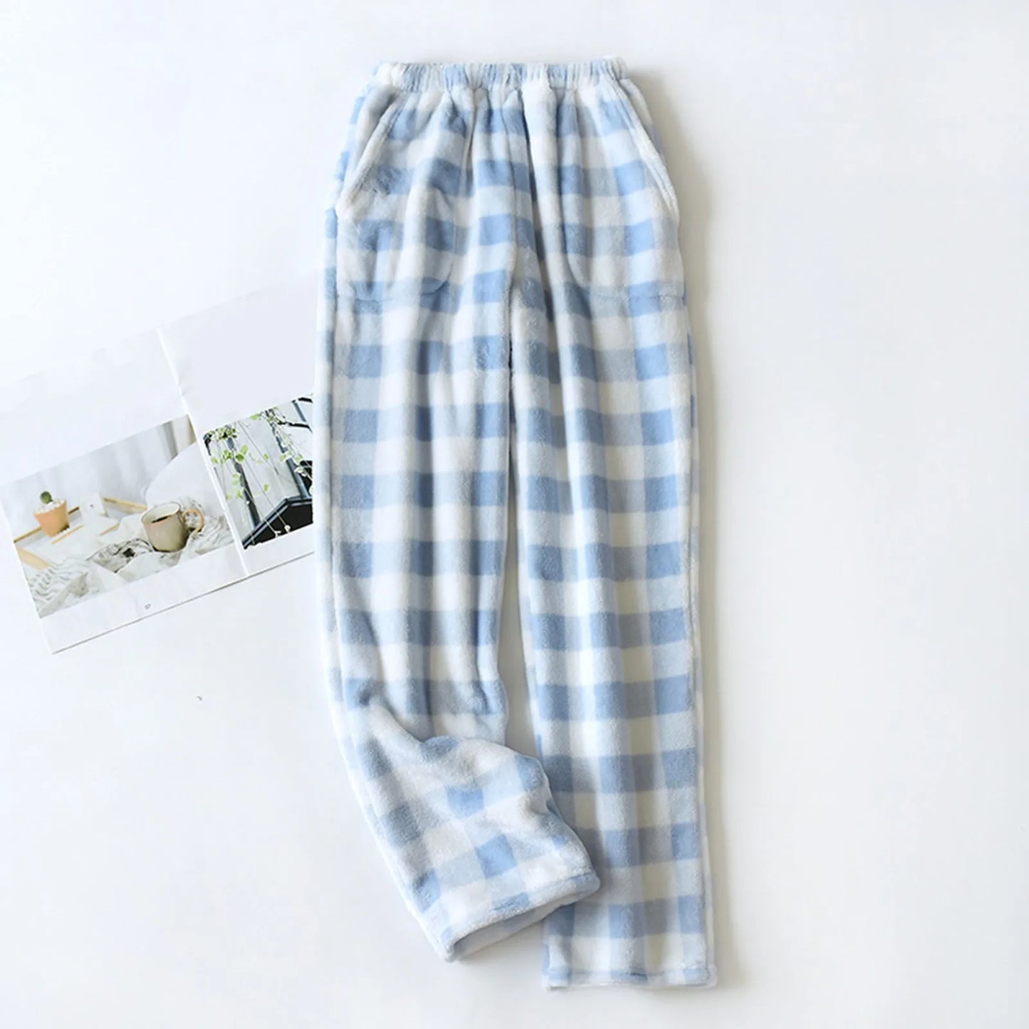 Women Loose Pajama Pants Plush Sleep Pants Soft Elastic Waist Pajama Bottoms Plaid New Classics Pants With 2 Pockets S-3XL