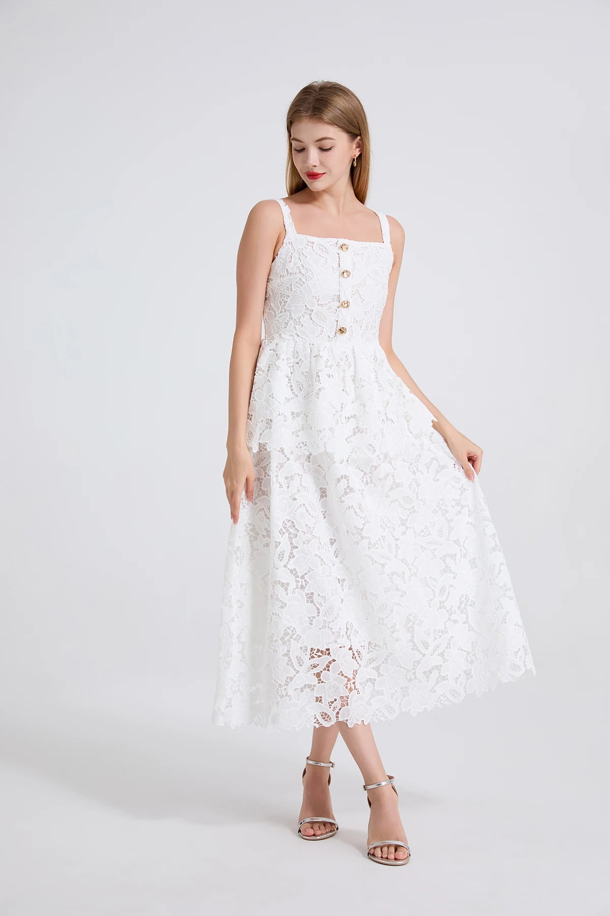 Women's Dress New Flower Embroidery Square Collar Long Dresses for Summer 2025 Backless Sleeveless Midi Dresses Party Dresses