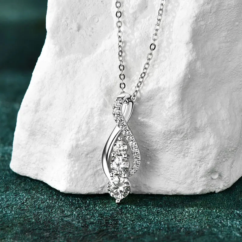 Lnngy 925 Sterling Silver Infinity Pendant Necklaces 5mm&4mm&3mm Moissanite Necklace for Couples Valentine's Day Jewelry Gift