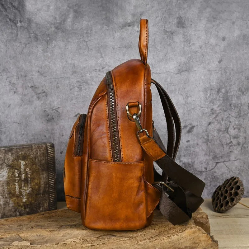 MOTAORA New Cowhide Large Capacity Backpack For Women's Retro Genuine Leather Handbag Animal Print Travel Schoolbag Shoulder Bag