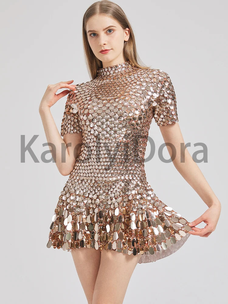 Sexy Black Shell Sequins Mini Dress Nightclub Dance High Quality Performance Clothing Bodysuit Birthday Red Dresses