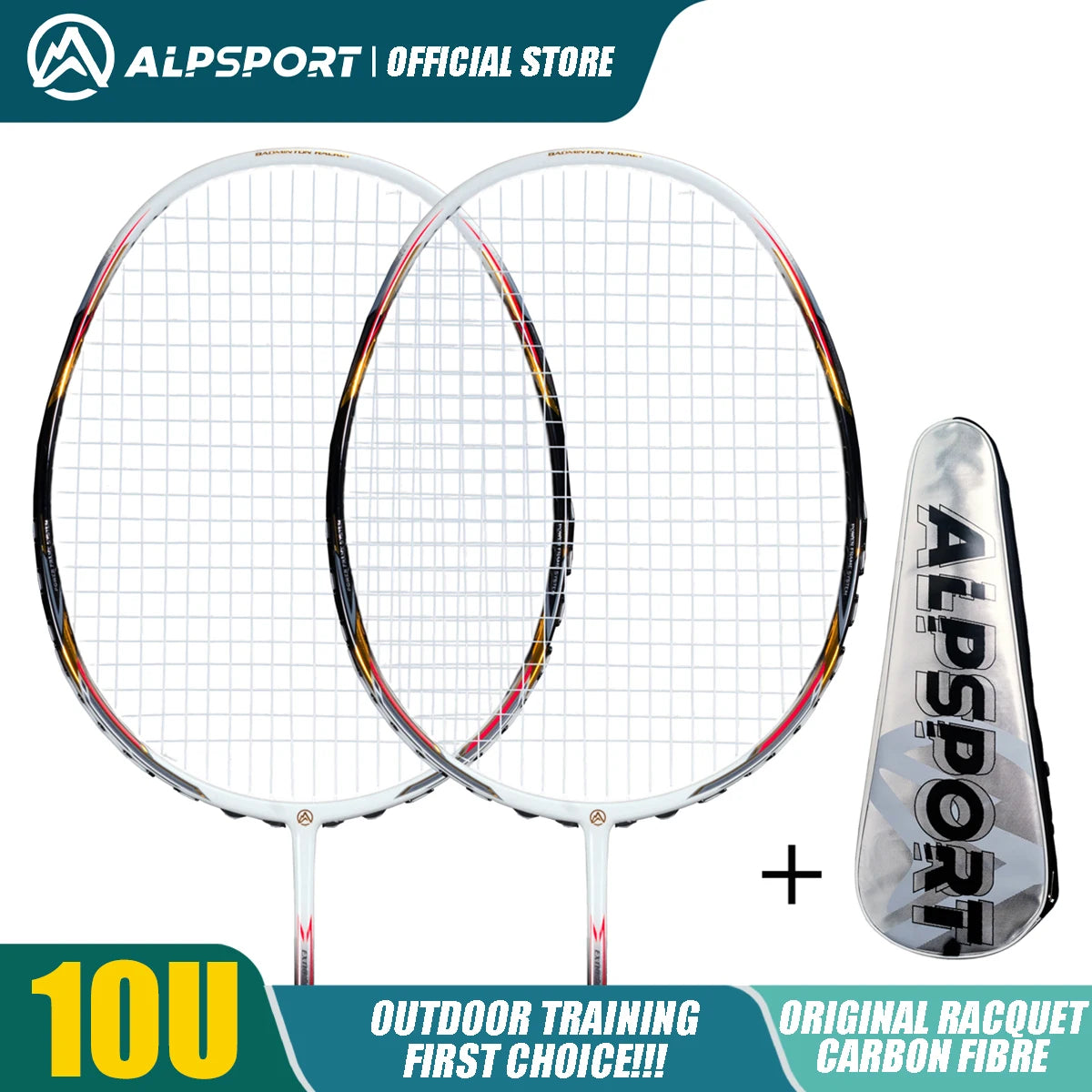 Alpsport AIR 10U Badminton Racket 52g Ultralight, HM Carbon Fiber & Titanium, 28lbs Fast Rebound for Pro Players