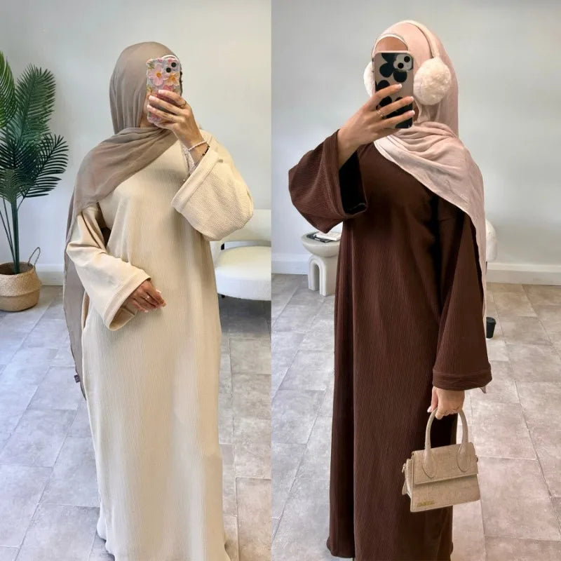 Warm Arabic Corduroy Abaya Dress for Women Ramadan Dubai Women Modest Muslim Coat Winter Islam Clothing New Turkey Solid Robe