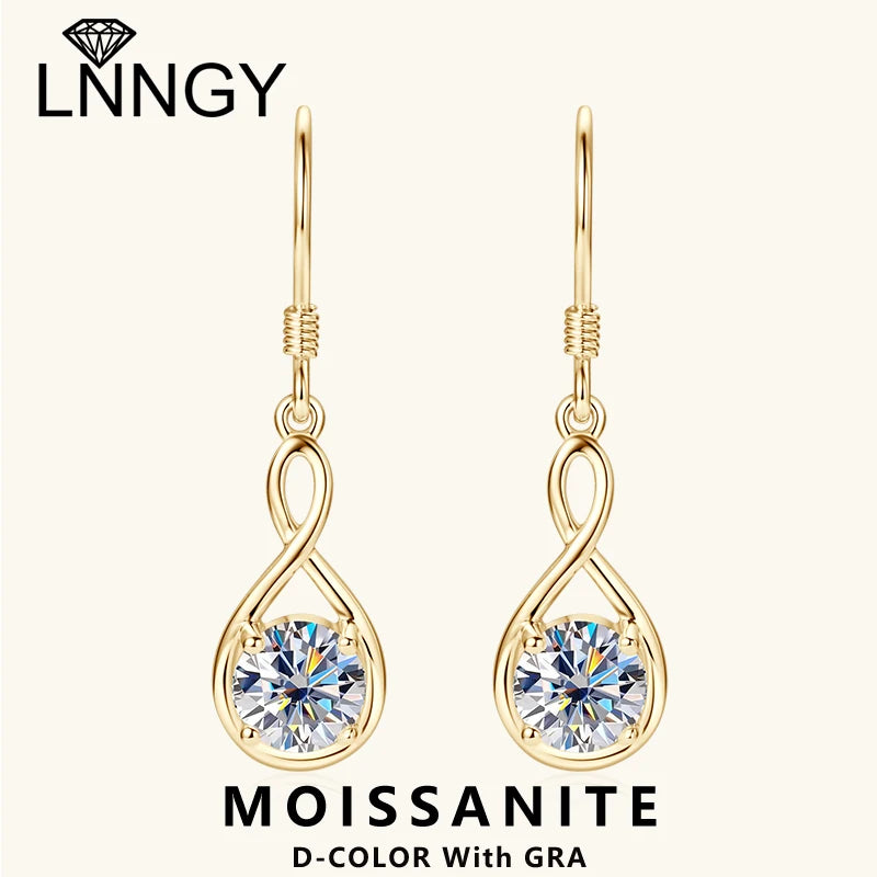 Lnngy 1.0ct Round Moissanite Dangle Hook Earring 925 Sterling Silver Ladies Light Luxury Earring for Women Fashion Jewelry Gift