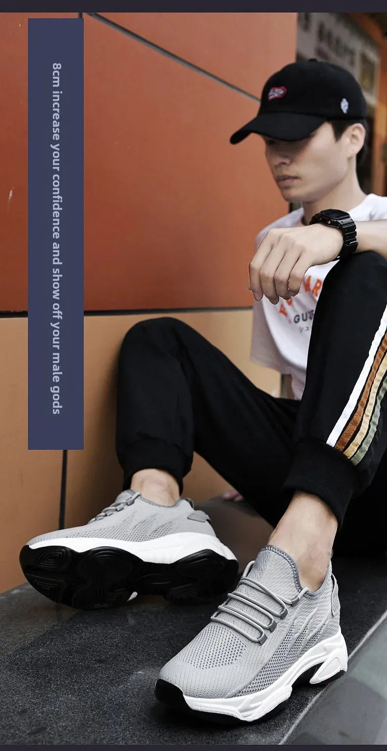Invisible Heightening 8CM Men's Running Shoes Low Heel Soft Bottom Casual Sports Shoes Breathable Mesh Inner Lining EVA Insole