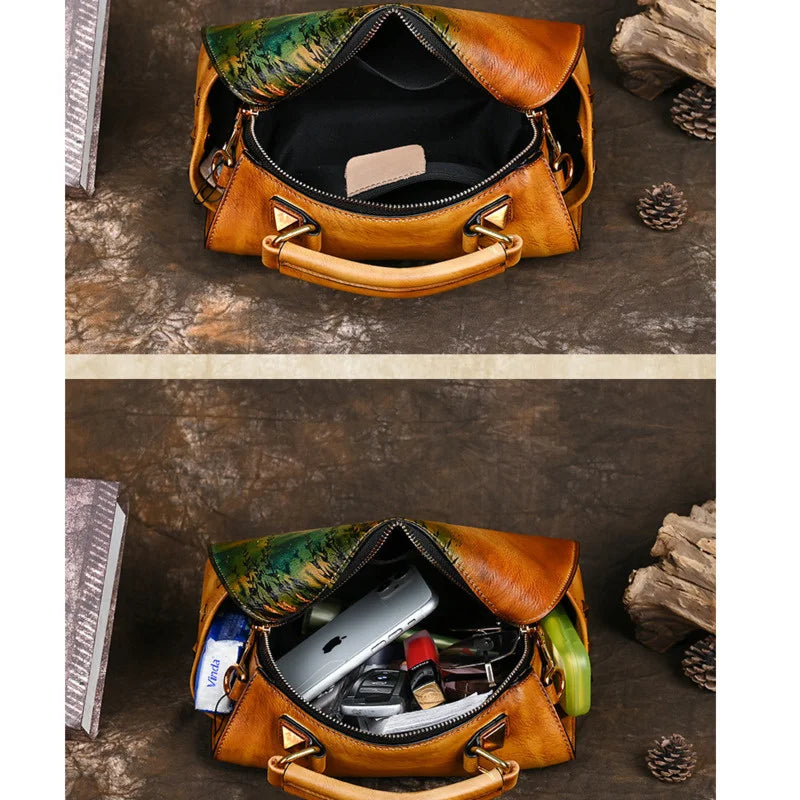 MOTAORA Vintage Women Luxury Leather Handbag For Female Bag Luxury Designer Hand Drawn Cartoon Pattern Ladies Shoulder Bags 2025